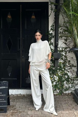 ROVENTE Draped Layered Cape Blouse