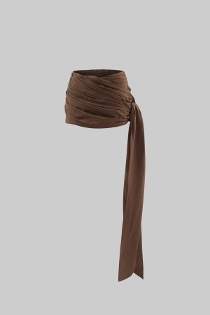ROVENTE Draped Mini Skirt with Side Tie and Long Flowing Sash