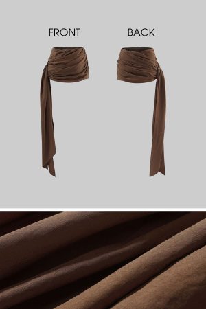 ROVENTE Draped Mini Skirt with Side Tie and Long Flowing Sash