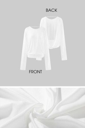 ROVENTE Draped Open Back Long Sleeve Top with Adjustable Strap