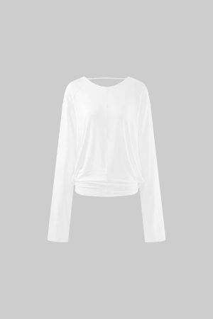 ROVENTE Draped Open Back Long Sleeve Top with Adjustable Strap