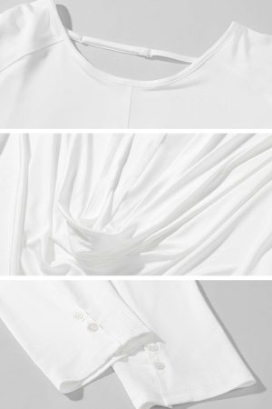 ROVENTE Draped Open Back Long Sleeve Top with Adjustable Strap