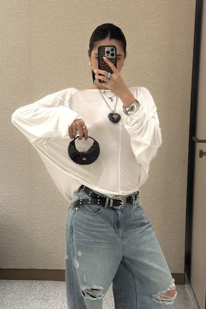 ROVENTE Draped Open Back Long Sleeve Top with Adjustable Strap