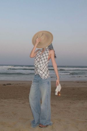 ROVENTE Draped Plaid Halter Top with Open Back