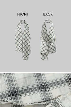 ROVENTE Draped Plaid Halter Top with Open Back