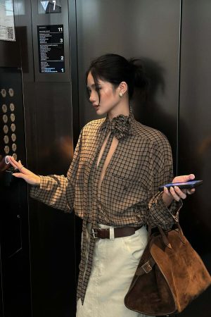 ROVENTE Draped Rose Check Shirt