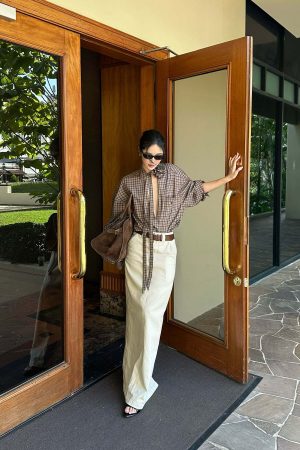 ROVENTE Draped Rose Check Shirt