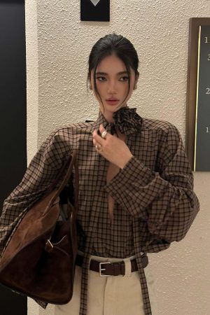 ROVENTE Draped Rose Check Shirt