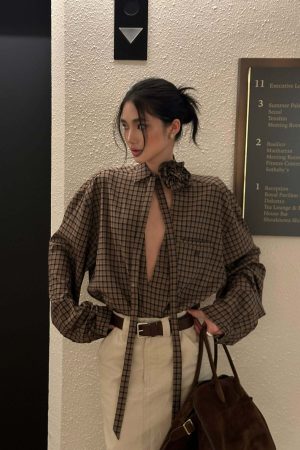 ROVENTE Draped Rose Check Shirt