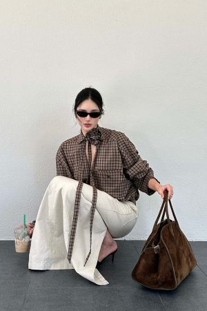 ROVENTE Draped Rose Check Shirt