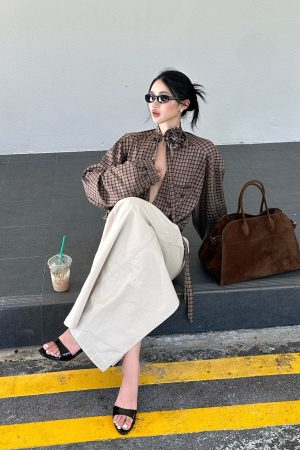 ROVENTE Draped Rose Check Shirt