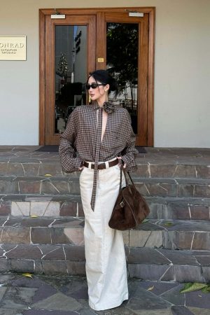 ROVENTE Draped Rose Check Shirt