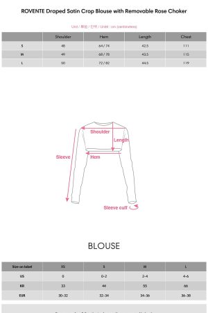 ROVENTE Draped Satin Crop Blouse with Removable Rose Choker