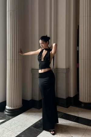 ROVENTE Draped Waistband Maxi Skirt