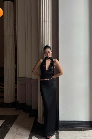 ROVENTE Draped Waistband Maxi Skirt