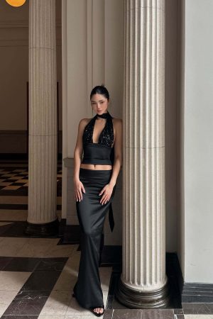 ROVENTE Draped Waistband Maxi Skirt