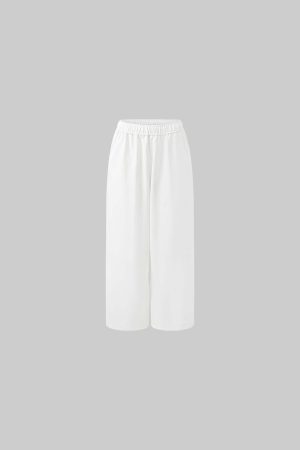 ROVENTE Drawstring Wide-Leg Trousers in White