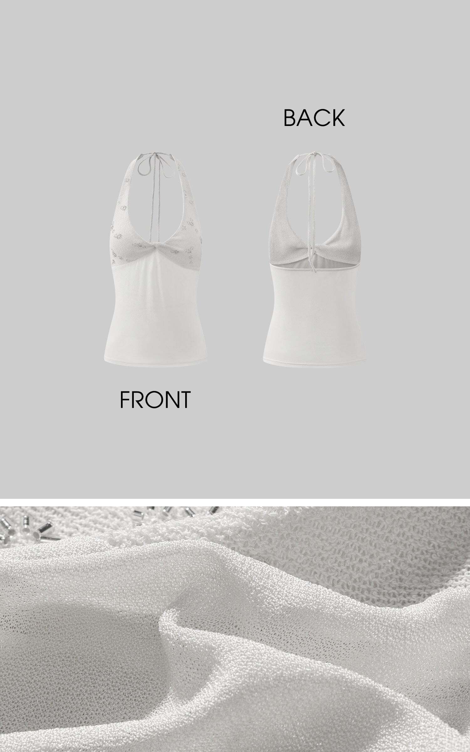 ROVENTE Embellished Halter Knit-Panel Top with Sheer Mesh Contrast ROVENTE Embellished Halter Knit-Panel Top with Sheer Mesh Contrast