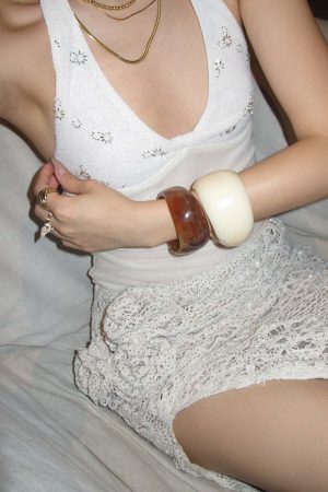 ROVENTE Embellished Halter Knit-Panel Top with Sheer Mesh Contrast