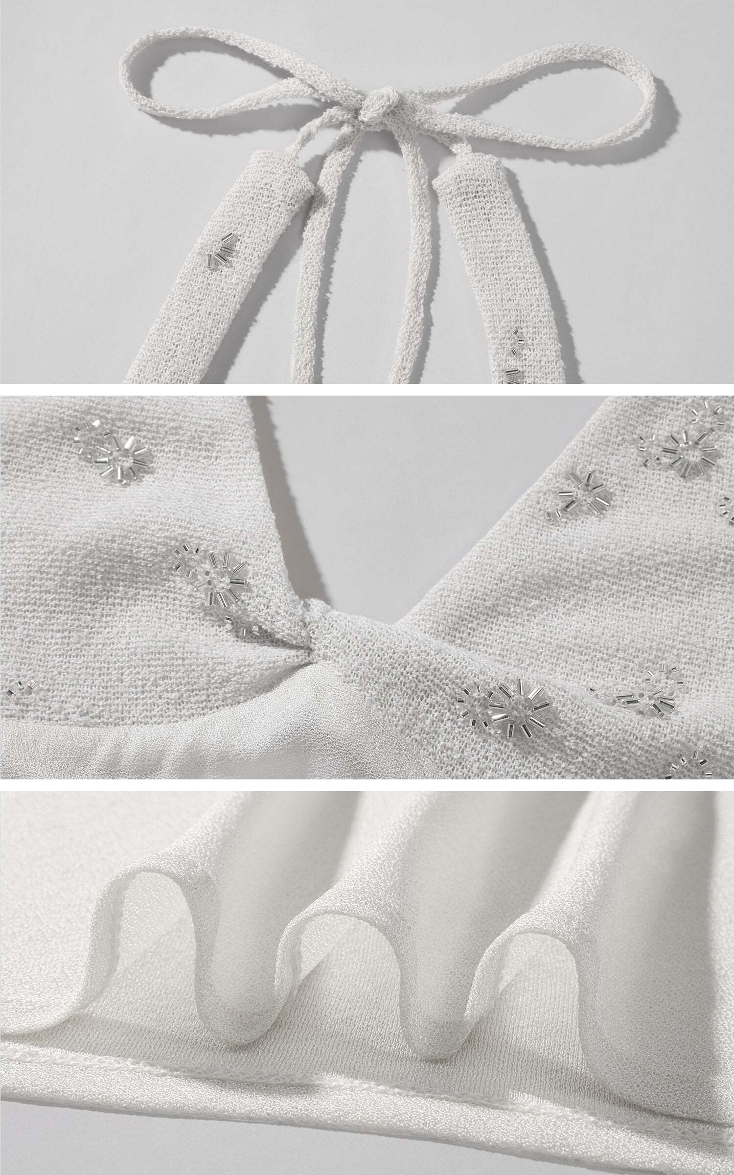 ROVENTE Embellished Halter Knit-Panel Top with Sheer Mesh Contrast ROVENTE Embellished Halter Knit-Panel Top with Sheer Mesh Contrast