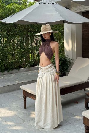 ROVENTE Embellished High Waist Maxi Skirt