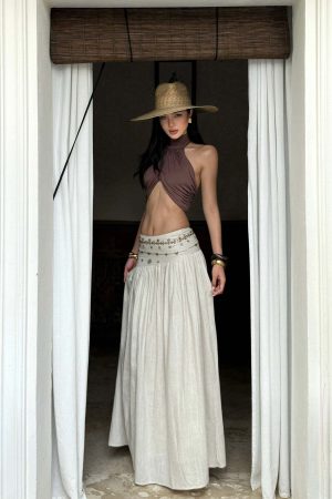 ROVENTE Embellished High Waist Maxi Skirt