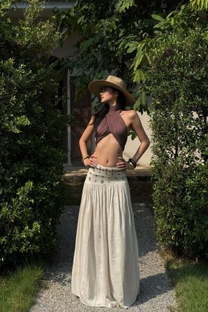 ROVENTE Embellished High Waist Maxi Skirt