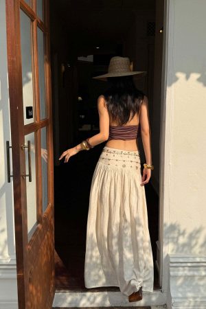 ROVENTE Embellished High Waist Maxi Skirt