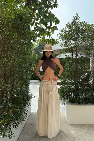 ROVENTE Embellished High Waist Maxi Skirt