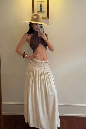 ROVENTE Embellished High Waist Maxi Skirt