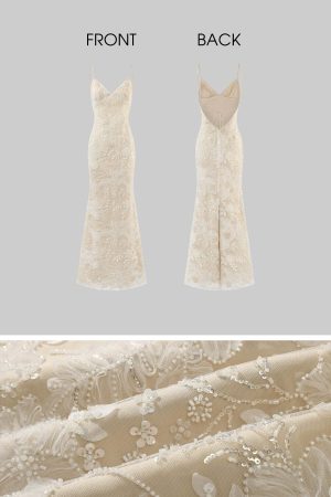 ROVENTE Embellished Lace Maxi Dress with Sequin Detail and Open Back