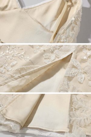 ROVENTE Embellished Lace Maxi Dress with Sequin Detail and Open Back