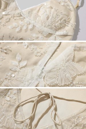 ROVENTE Embellished Lace Maxi Dress with Sequin Detail and Open Back