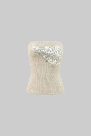 ROVENTE Embellished Strapless Knit Top