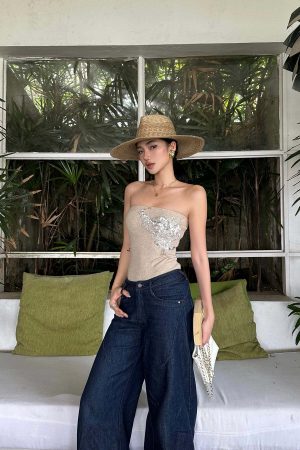 ROVENTE Embellished Strapless Knit Top