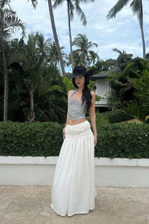 ROVENTE Gathered Cotton Maxi Skirt