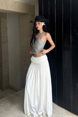 ROVENTE Gathered Cotton Maxi Skirt