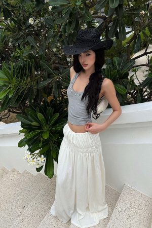 ROVENTE Gathered Cotton Maxi Skirt