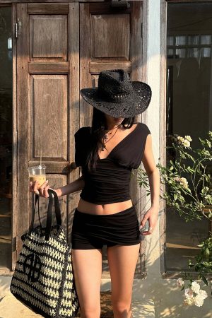 ROVENTE Gathered Tank & Mini Shorts Set in Black