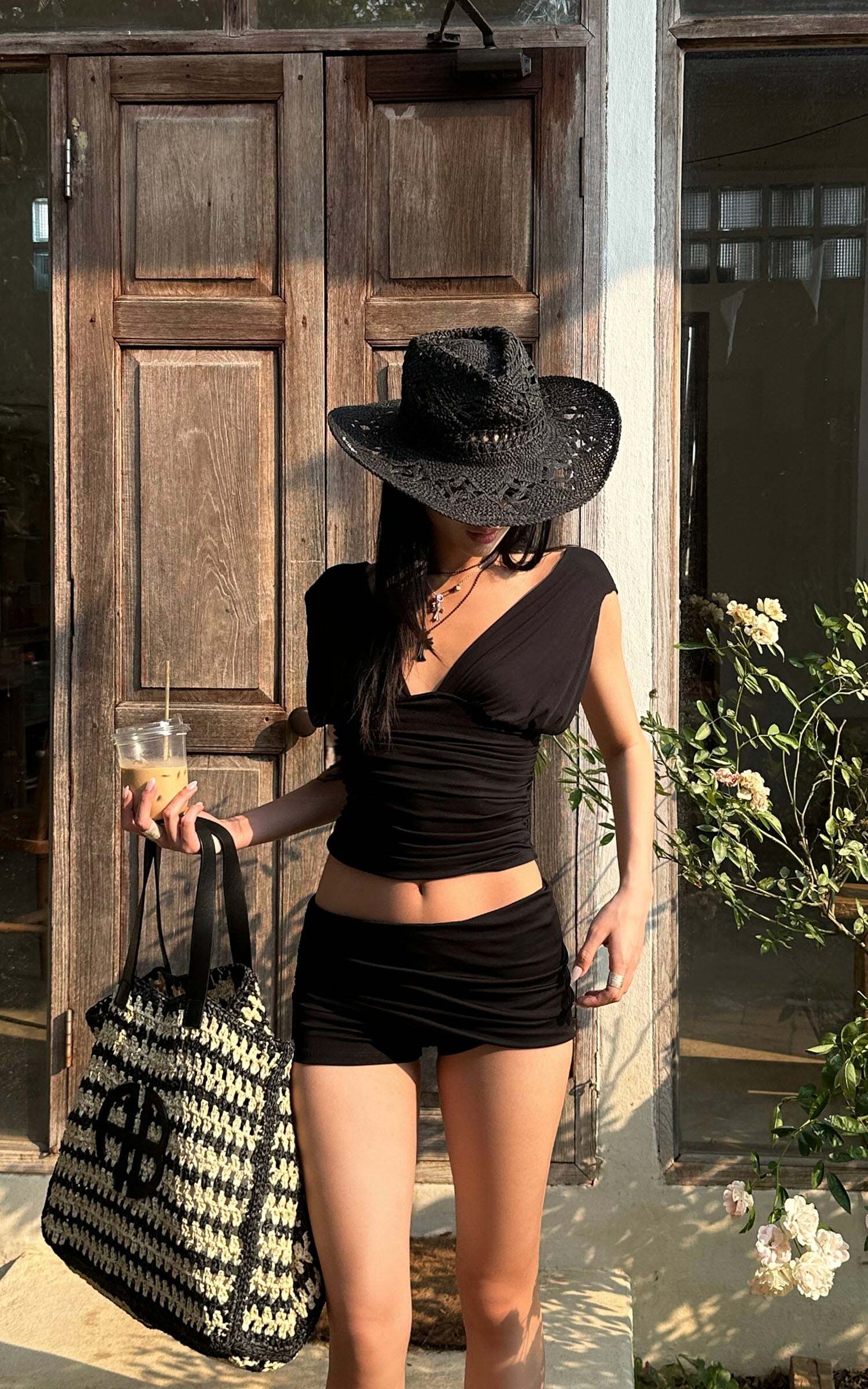 ROVENTE Gathered Tank & Mini Shorts Set in Black ROVENTE Gathered Tank & Mini Shorts Set in Black