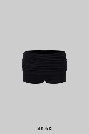 ROVENTE Gathered Tank & Mini Shorts Set in Black