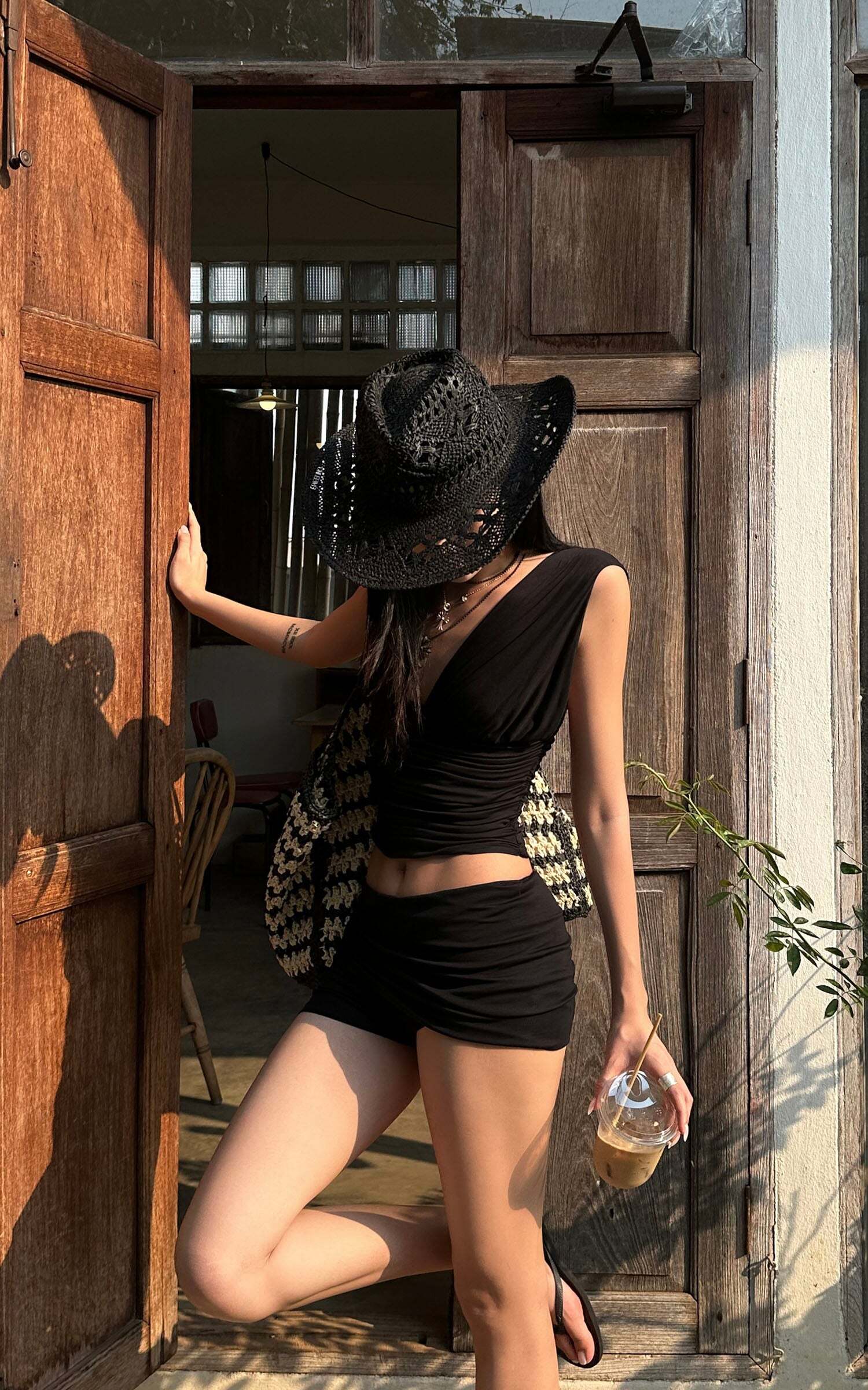 ROVENTE Gathered Tank & Mini Shorts Set in Black ROVENTE Gathered Tank & Mini Shorts Set in Black