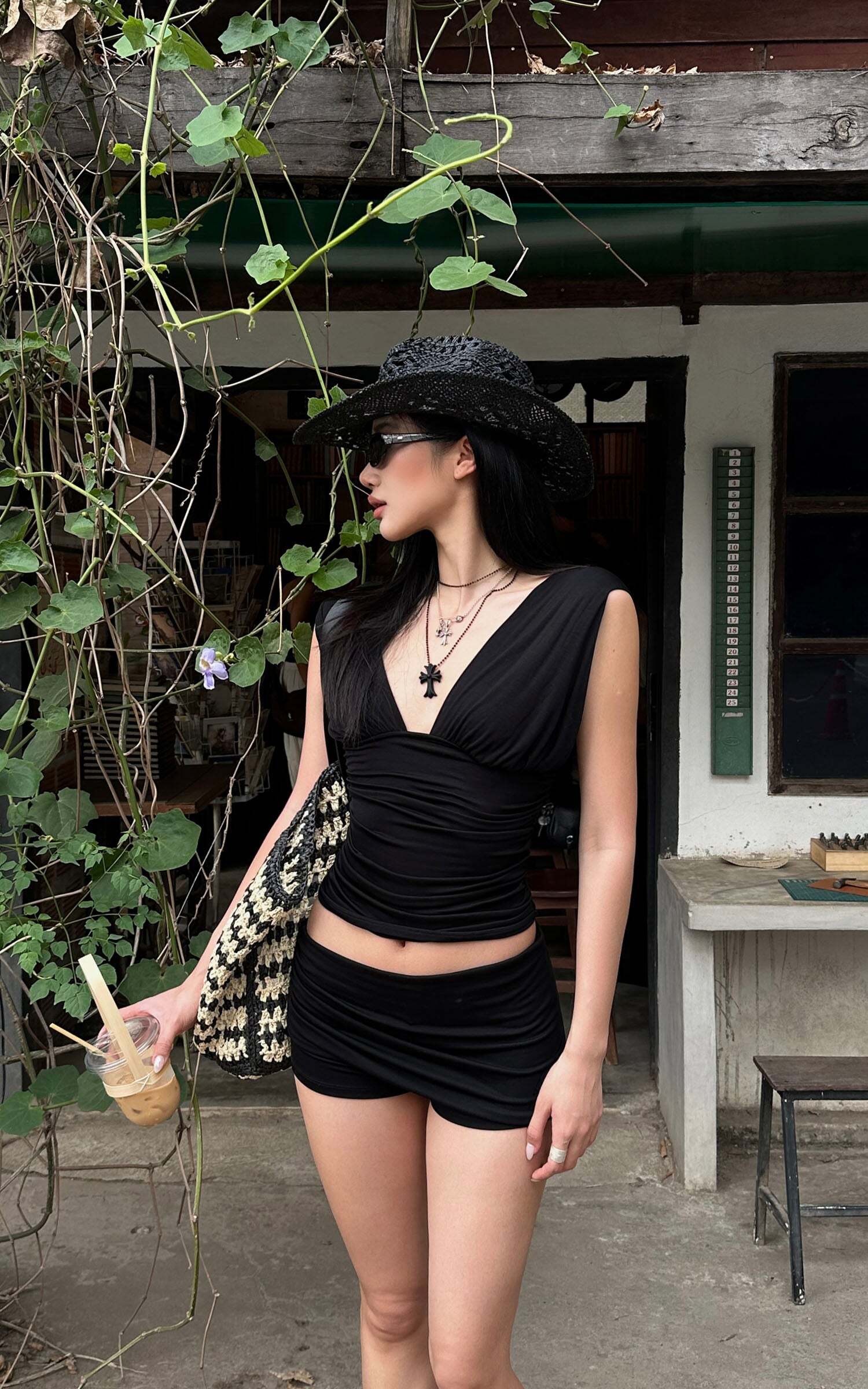 ROVENTE Gathered Tank & Mini Shorts Set in Black ROVENTE Gathered Tank & Mini Shorts Set in Black