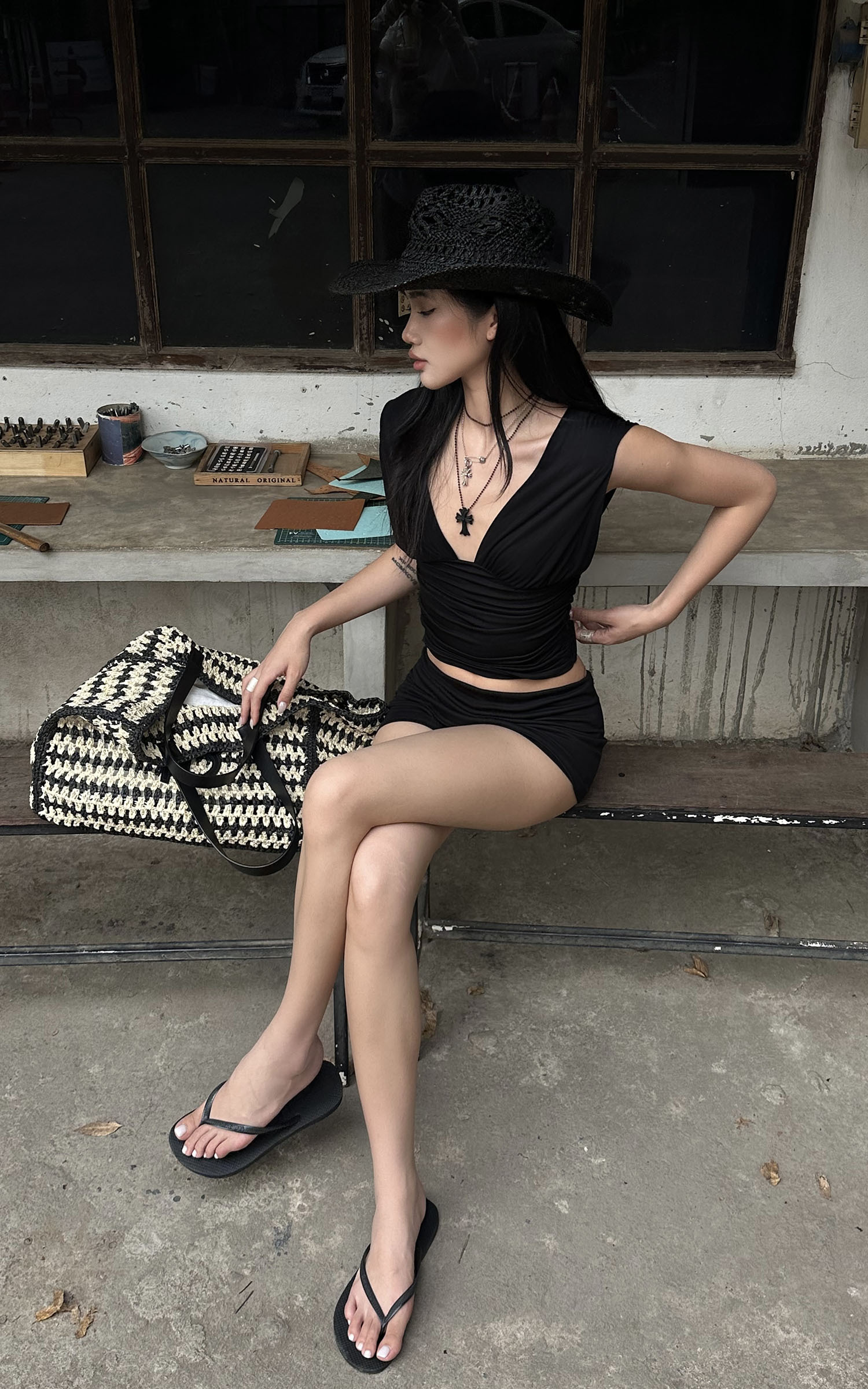 ROVENTE Gathered Tank & Mini Shorts Set in Black ROVENTE Gathered Tank & Mini Shorts Set in Black