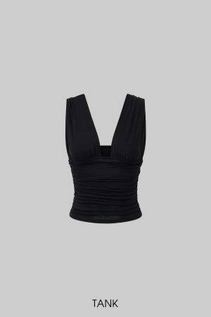 ROVENTE Gathered Tank & Mini Shorts Set in Black