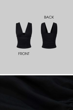 ROVENTE Gathered Tank & Mini Shorts Set in Black