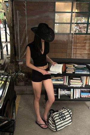 ROVENTE Gathered Tank & Mini Shorts Set in Black