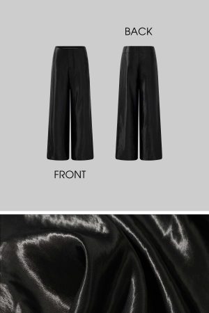 ROVENTE Glossed Satin Wide-Leg Pants with Tailored Silhouette
