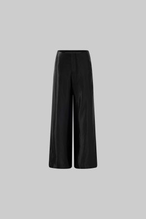 ROVENTE Glossed Satin Wide-Leg Pants with Tailored Silhouette