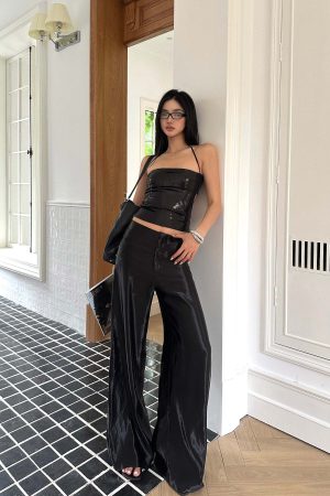 ROVENTE Glossed Satin Wide-Leg Pants with Tailored Silhouette